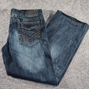 Helix LooseStraight Jeans Mens 36x32 Y2K Embroidered Pockets 3Dwhiskers baggy